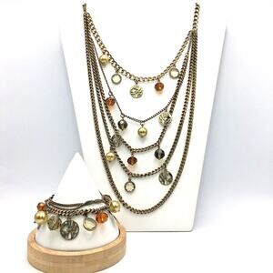 Vintage Lia Sophia BELCANTO Layered Necklace Bracelet Set Glass Bead Faux Pearl